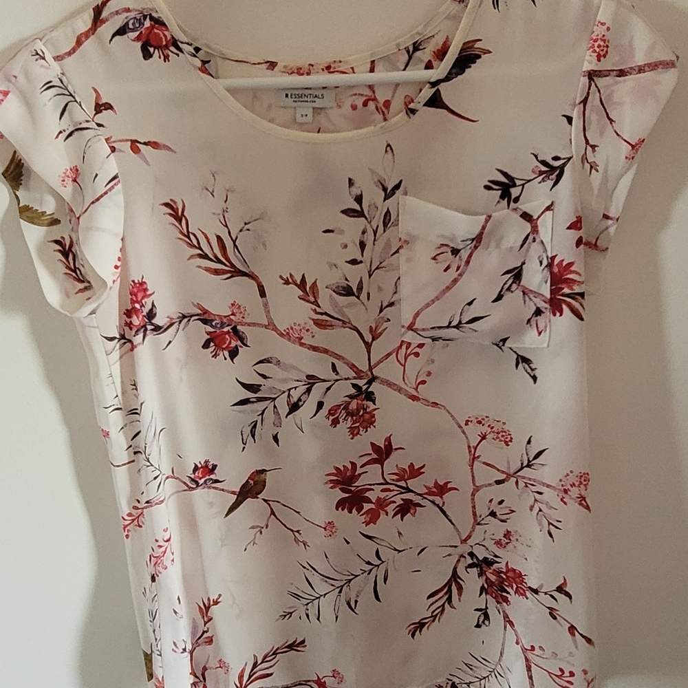 Reitmans Cream and Red Floral Blouse